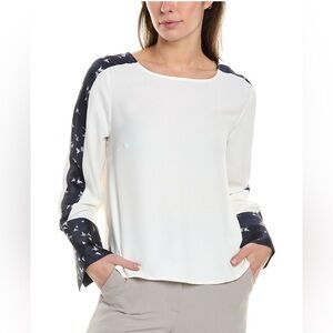 Vince Camuto Extended Shoulder Off White and Navy Long Sleeve Blouse NWT Size L